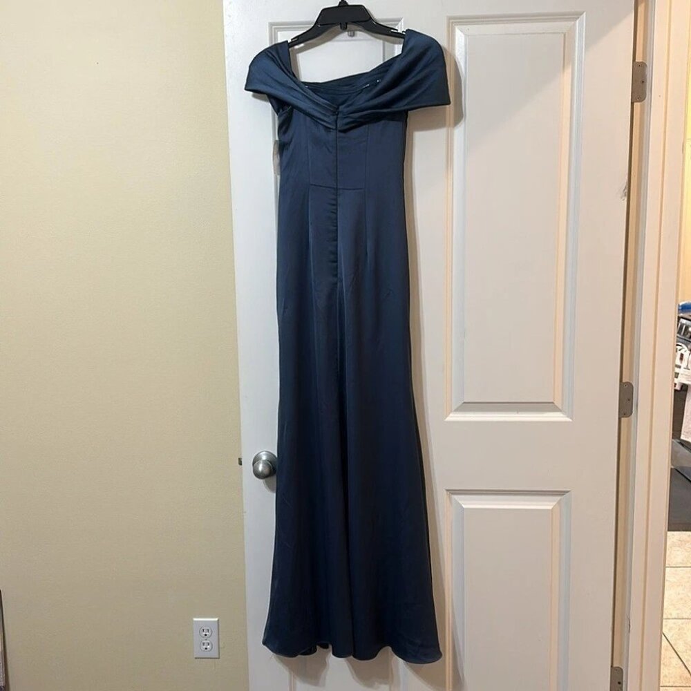 ASOS Design Blue Occasion Maxi Dress Off Shoulder Formal Gown Party - Picture 5 of 11